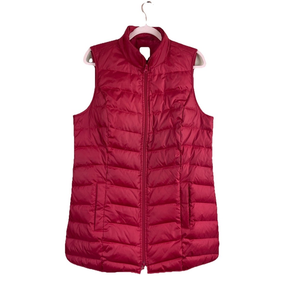 J Jill Down Puffer Vest Women's Size Medium Tall Red Lightweight Full Zip READ